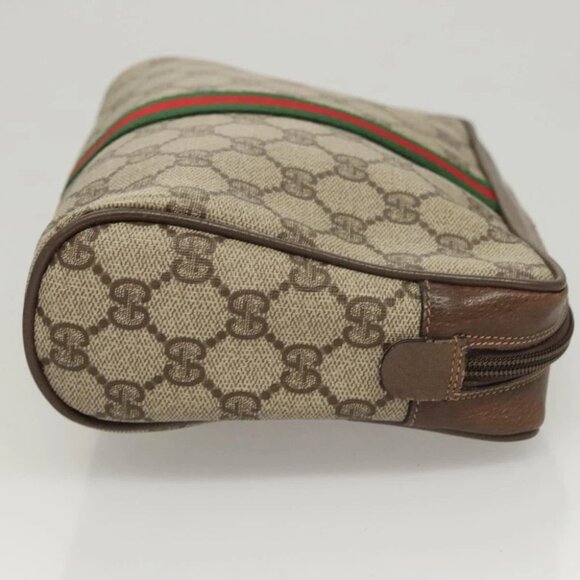 GUCCI GG Supreme Web Sherry Line Clutch Bag PVC Beige Red 75 01 012 Auth BA1881 - Picture 6 of 14